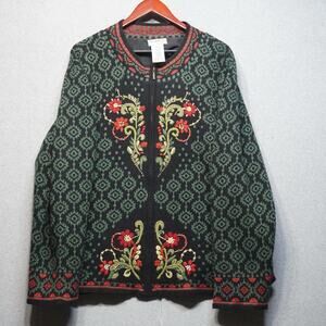 North Style Sweater Womens 3XL Cardigan Full Zip Lined Wool Blend Embroidery